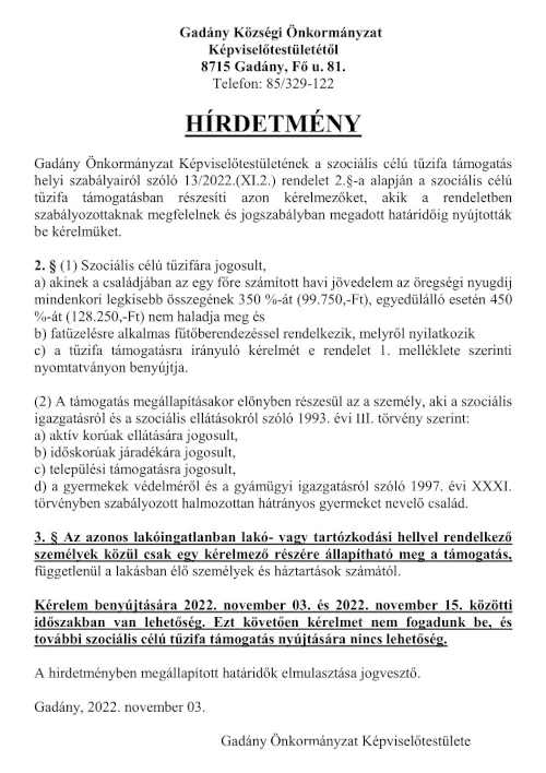 szoc tuzifa hirdetmeny 2022